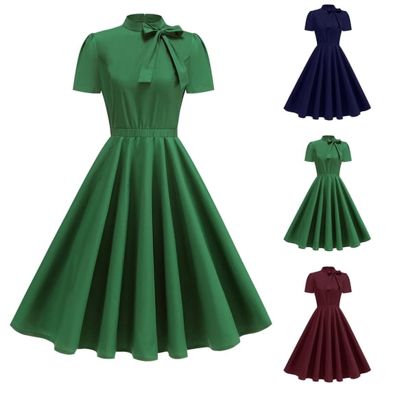Swuxness Women Short Sleeve Vintage Dress, Women Mid Length Evening Gown, Women's 3/4 Sleeves Fitted Waist Elegant Slim Long Evening Gown Dress Red, XXL