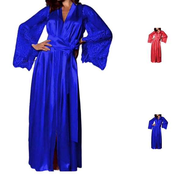 Swuxness Women Sleepwear Robes Solid Color Full Length Long Sleeve Loose Gentle Apparel