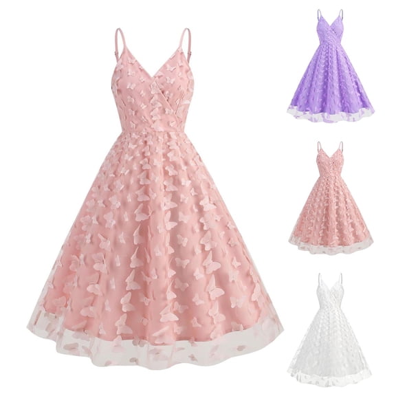 Swuxness Women Sleeveless Formal Dresses, Women Mid Length Evening Gown, Women's Mesh Waist V Neck Slit Formal Long Elegant Evening Gown Solid Dress Pink, L