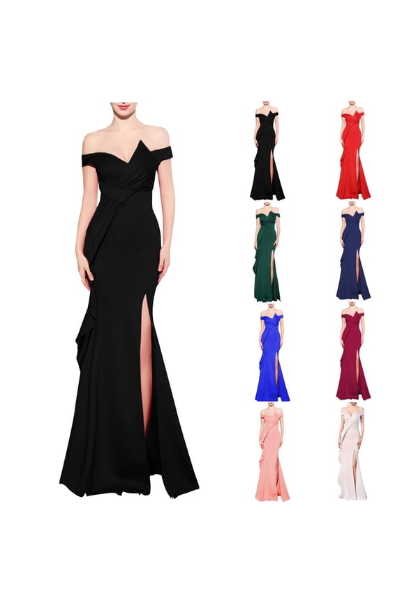 Women Sleeveless Formal Maxi Dresses, Women Long Evening Gown, Women's V Neck Fitted Waist Hugging Hips Slim Fishtail Skirt Maxi Formal Evening Gown Dress Red, S