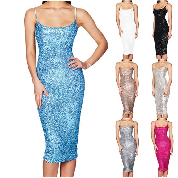 Swuxness Women Sleeveless Formal Maxi Dresses, Women Maxi Evening Gown, Women's Elegant Solid Sequin Hugging Hips Fitted Waist Slit Formal Long Evening Gown Sky Blue, XXL