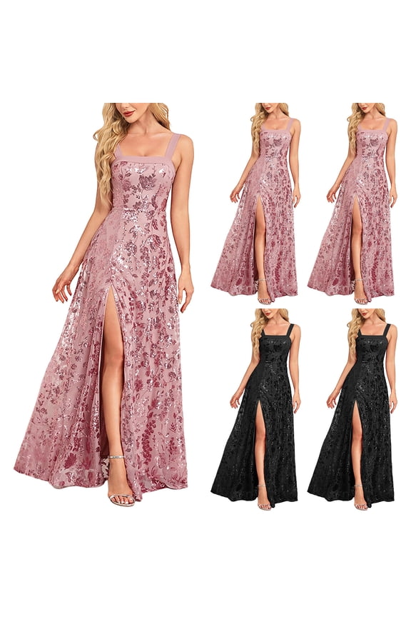 Women Sleeveless Formal Maxi Dresses, Women Maxi Evening Gown, Women's Solid Color Side Slit Long Formal Party Evening Gown Dress Pink, XL