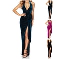 thumbnail image 1 of Swuxness Women Sleeveless Formal Maxi Dresses, Women Maxi Evening Gown, Women's V Neck Neck Backless Slit Fishtail Skirt Belted Long Formal Evening Gown Dress Navy, XXL, 1 of 5
