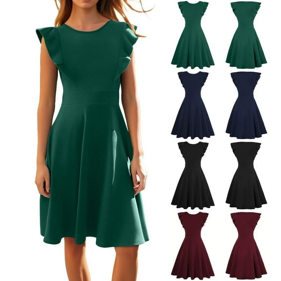 Swuxness Women Sleeveless Party Dresses, Women Mid Length Evening Gown, Women's Slim Elegant Fitted Waist Formal Evening Gown Dress Green, S