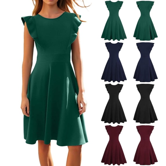 Swuxness Women Sleeveless Party Dresses, Women Mid Length Evening Gown, Women's Slim Elegant Fitted Waist Formal Evening Gown Dress Red, M