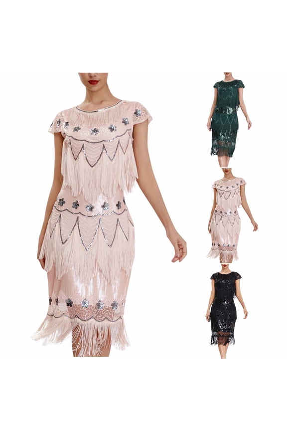 Women Sleeveless Vintage Dress, Women Maxi Evening Gown, Women's Tassel Embellished Sequin Midi Formal Evening Gown Dress Black, XL