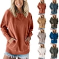 thumbnail image 1 of Swuxness Women Sports Casual Sweatshirt, Women's Long Sleeve Tops, Women Solid Color Fashion Ribbed Pocket Comfortable Soft Relaxed Fitted Crew Neck Pullover Top Gray, S, 1 of 5