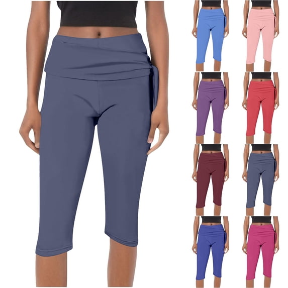 Swuxness Women Casual Capris Pants Solid Color Elastic Loose Breathable Versatile Wear