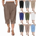 thumbnail image 1 of Swuxness Women Plus Size Capris Pants Summer Solid Color Pockets Loose Casual Trendy Soft, 1 of 5