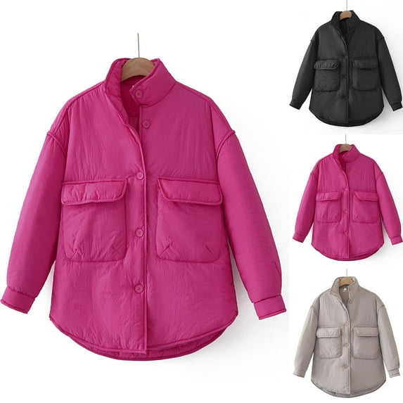 Swuxness Women's Casual Fall Jacket, Women Long Sleeve Coat, Women's Solid Color Small Comfortable Pattern Button Down Puffer Jacket with Pockets for Ladies Gray, XL