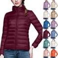thumbnail image 1 of Swuxness Women's Casual Fall Jacket, Women Long Sleeve Coat, Women's Stand Collar Quilted Lightweight Down Like Padded Jacket with Pockets Zip Up Outerwear White, XXXXL, 1 of 5