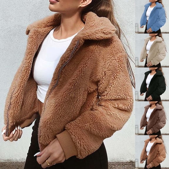 Swuxness Women's Casual Fleece Jacket, Women Long Sleeve Coat, Women Solid Color Full Zip Front Warm Outerwear Comfortable Soft Coat for Everyday Wear Black, M