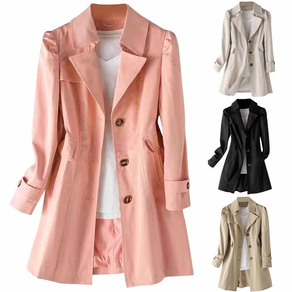 Swuxness Women's Casual Jacket, Women Long Sleeve Coat, Women's Fashion Solid Color Lapel Button Pocket Comfortable Soft Outerwear Jacket for Ladies Beige, M