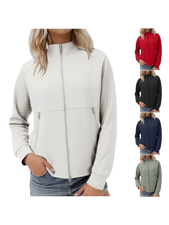 Women's Casual Jacket, Women Long Sleeve Coat, Women's Zip Up Hoodless Comfortable Lightweight Soft Outerwear Jacket for Ladies Black, L
