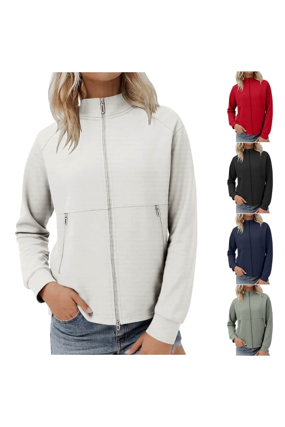 Women's Casual Jacket, Women Long Sleeve Coat, Women's Zip Up Hoodless Comfortable Lightweight Soft Outerwear Jacket for Ladies Black, XL