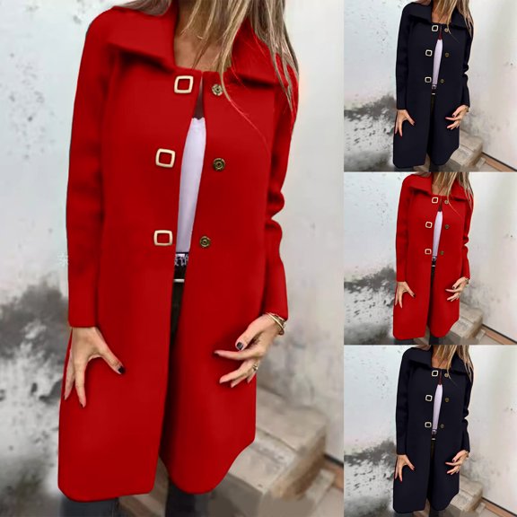 Swuxness Women's Casual Long Overcoat, Women Long Sleeve Coat, Women's Solid Color Button Mid Comfortable Soft Long Lapel Pocket Jacket for Ladies Black, XXXXL