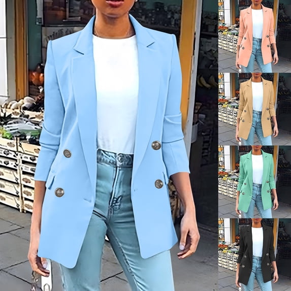 Swuxness Women's Casual Suit Jacket, Women Long Sleeve Coat, Women Solid Color Blazer Comfortable Jacket with Notch Lapel Slim Fitted Wear and Outfits Green, XXXXL