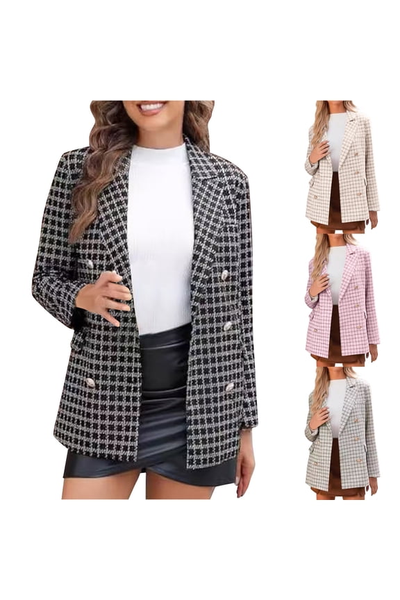 Women's Casual Suit Jacket, Women Long Sleeve Coat, Women Solid Color Blazer Office Formal Tweed Workwear Outerwear Jacket with Notch Lapel Pink, M