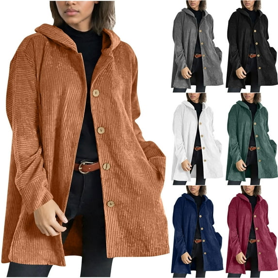 Swuxness Women's Fleece Hooded Jacket, Women Long Sleeve Coat, Womens Solid Color Lightweight Zipper Collarless Fabric Comfortable Jacket with Front Pockets Navy, L