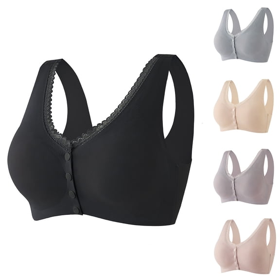 Swuxness Women's Front Closure Plus Size Bras Solid Color Wireless with Lace Comfortable Support