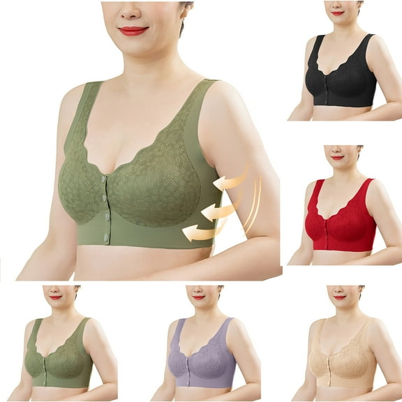 Swuxness Women's Front Closure Wireless Bra, Women Tank Style Bra, Women Comfortable Push Up Bra Wide Straps Lightweight Seamless Breathable Bra Beige, 44/100ABC