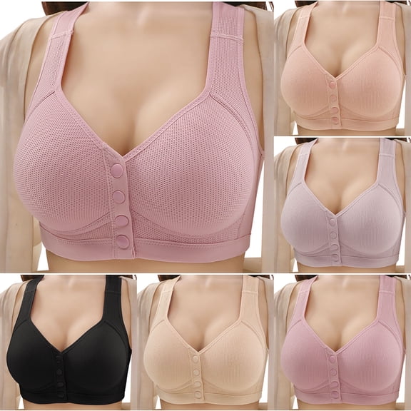 Swuxness Women's Front Closure Wireless Bra, Women Tank Style Bra, Women's Solid Color Open Front Closure Tank Style Comfortable Breathable Bra Beige, 38/85ABCD