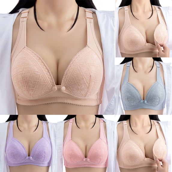Swuxness Women's Front Closure Wireless Bra, Womens Bras, Women Nursing Front Closure Push Up Comfortable Breathable Extended Hook Bra Gray, 40/90ABC