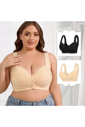 Women's Front Closure Wireless Bras Solid Color Wide Strap Push Up Side Coverage Sagging