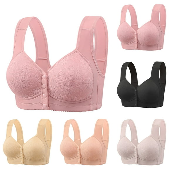 Swuxness Women's Front Closure Wireless Bra, Womens Plus Size Bras, Women Adjustable Straps Side Support Push Up Comfortable Soft Racerback Everyday Bra Hot Pink, 36/80BC