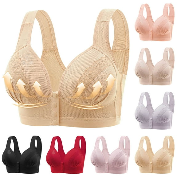 Swuxness Women's Front Closure Wireless Bra, Womens Plus Size Bras, Women Plus Size Adjustable Push Up Support Comfortableable Breathable Bra Khaki, 46/105BC