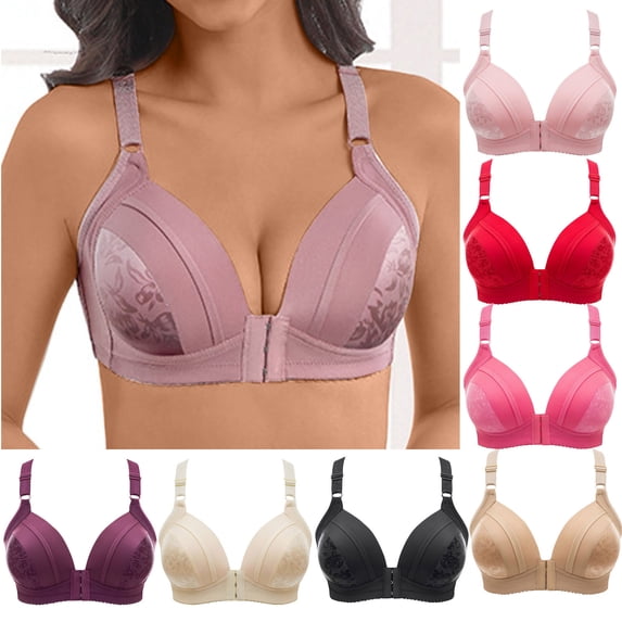 Swuxness Women's Wireless Plus Size Bras Front Closure Push Up Comfortable Breathable Everyday
