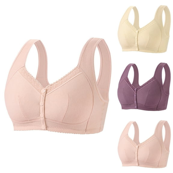 Swuxness Women's Front Closure Wireless Bra, Womens Plus Size Bras, Women Plus Size Push Up Front Closure Wide Strap Comfortable Breathable Everyday Bra Pink, 48/110BC