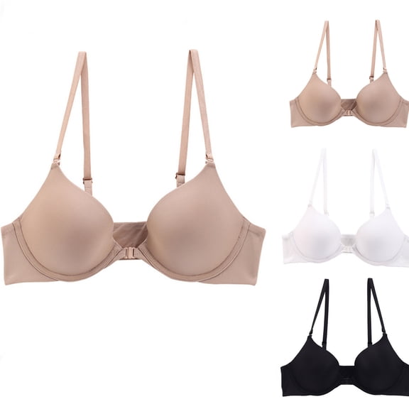 Swuxness Women's Front Closure Wireless Bra, Womens Plus Size Bras, Women Plus Size Solid Color Front Closure Molded Cup Push Up Support Everyday Bra Beige, 38/85B