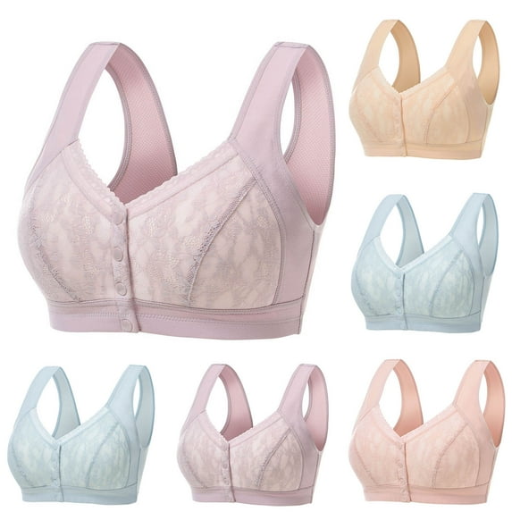 Swuxness Women's Front Closure Wireless Bra, Womens Plus Size Bras, Women Solid Color Plus Size Push Up Breathable Front Closure Comfortable Everyday Wear Bra Pink, 38/85B