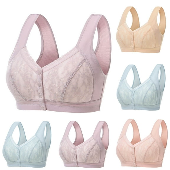 Swuxness Women's Front Closure Wireless Bra, Womens Plus Size Bras, Women Solid Color Plus Size Push Up Breathable Front Closure Comfortable Everyday Wear Bra Light Blue, 48/110C