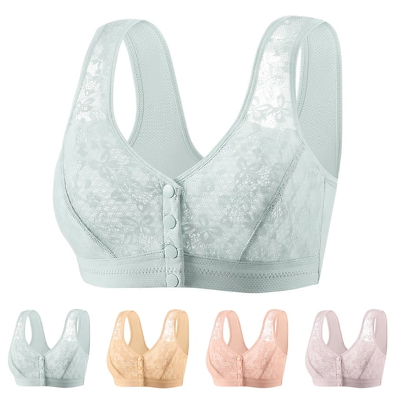 Swuxness Women's Front Closure Wireless Bra, Womens Plus Size Bras, Women Solid Color Thin Comfortable Push Up Bra with Wide Straps Everyday Bra Pink, 48/110B