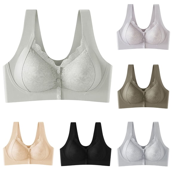 Swuxness Women's Front Closure Wireless Bra, Womens Plus Size Bras, Women Solid Color Thin Comfortable Push Up Bra with Wide Straps Everyday Bra Purple, 48/110BC