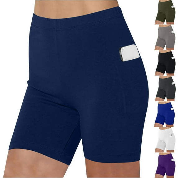 Swuxness Women's High Waist Active Leggings Yoga Shorts Pants, Plus Size Sports Workout Bottoms, Women Pants Solid Color Pockets Breathable Stretchy Running Yogapants Navy, XXXL