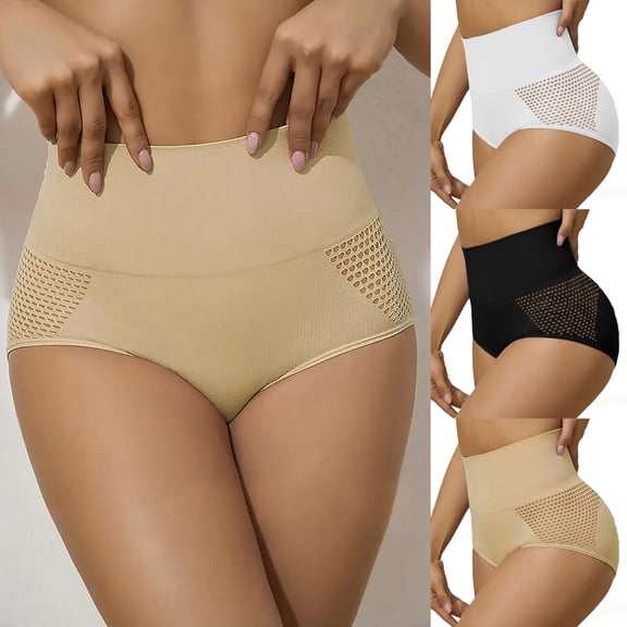 Swuxness Women's High Waist Shaping Brief, Women Panties, Women's Solid Color High Waisted Mesh Shaping Belly Control Waist Cincher Butt Lifting Shapewear Panties White, M