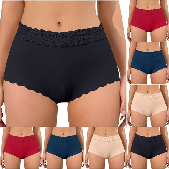 Swuxness Women's Lace Seamless Briefs, Women Panties, Women's Solid Color Lace Comfortable Breathable Soft Briefs Panties for Everyday Wear Wine, L