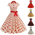 thumbnail image 1 of Swuxness Women's Long Dress Short Sleeve V Neck Print Patchwork Flared Hem Style, 1 of 4