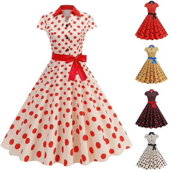 Swuxness Women's Long Dress Short Sleeve V Neck Print Patchwork Flared Hem Style