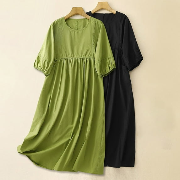 Swuxness Women's Mid-Length Dress Short Sleeve Loose Casual Lightweight Comfy Daily Wear