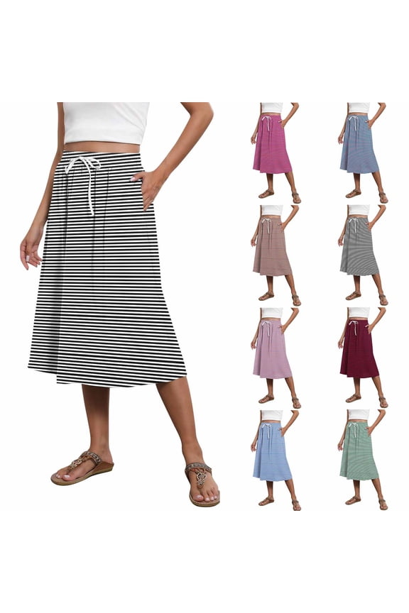 Women's Mid-Length Skirt Print Drawstring Side Pockets Loose Relaxed Soft Summer