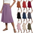 thumbnail image 1 of Swuxness Women's Mid-Length Skirt Solid Color Drawstring Side Pockets Loose Summer Wear, 1 of 4