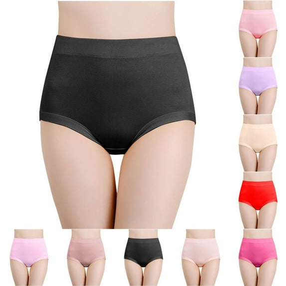 Swuxness Women's Mid Waist Plus Size Briefs, Women Panties, Women's Solid Color Mid Butt Lift Comfortable Soft Stretch Briefs Panties Black, XXXXL