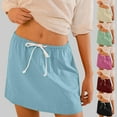 thumbnail image 1 of Swuxness Women's Mini Skirt Solid Color Ruched Drawstring Waist Side Pockets Summer Daily Wear, 1 of 5