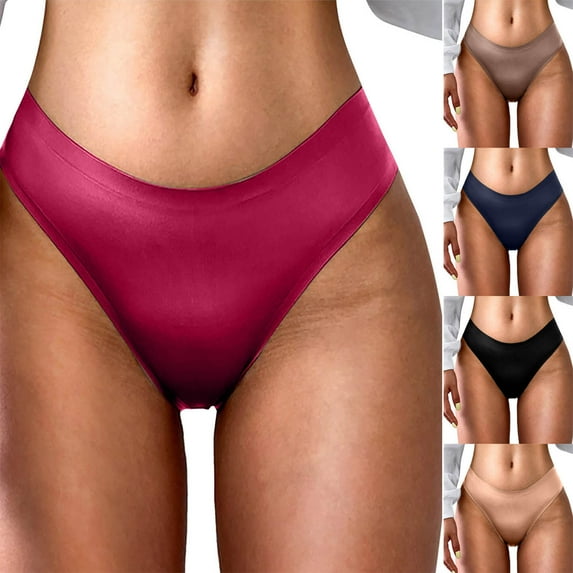 Swuxness Women's Plus Size Low Waist Thong Briefs, Women Panties, Women's Solid Color Ice Silk No Show Comfortable Breathable Low Briefs Panties Hot Pink, M