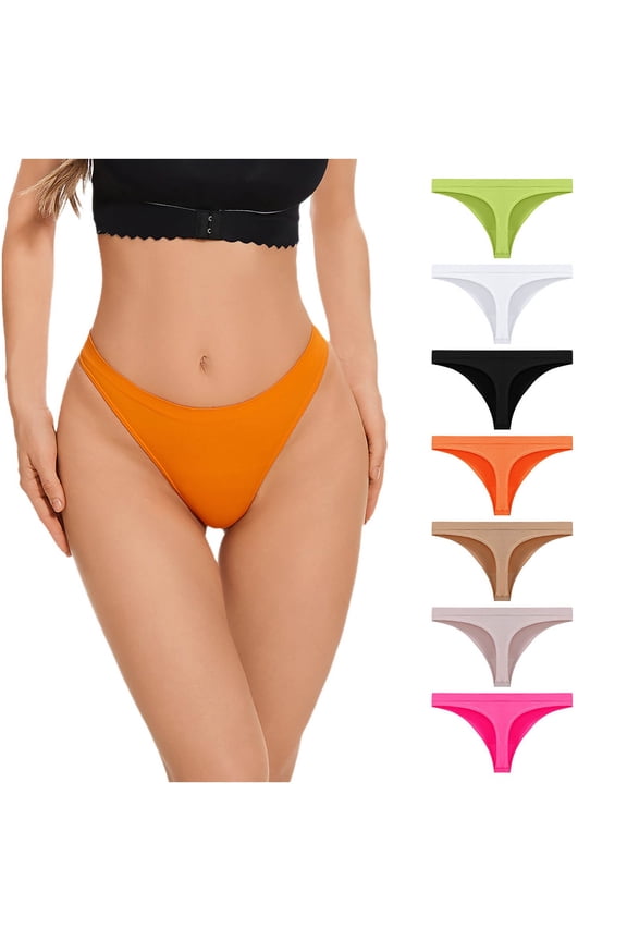 Women's Plus Size Low Waist Thong Briefs, Women Panties, Women's Solid Color Low Seamless Breathable Soft Comfortable Thong Panties Briefs for Ladies Orange, L