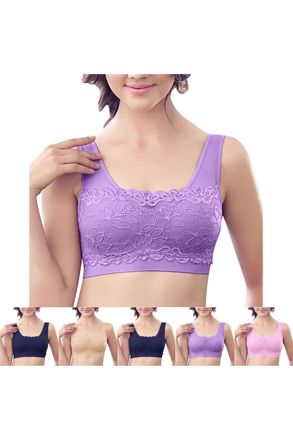 Women's Plus Size Support Bra, Womens Bras, Women Yoga Bra With Built In Pads Lace Solid Color Bandeau Everyday Wear Bra Pink, 38/85A